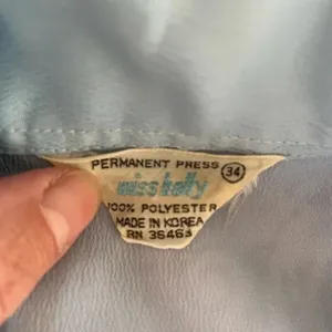 Vintage 70s Miss Holly Light Blue Textured Crepe Pointy Collar Button Shirt M 34 thumbnail 7
