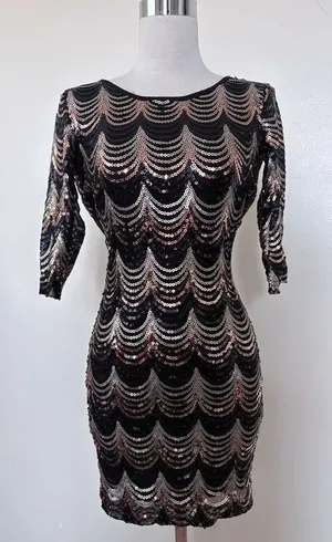 vintage Windsor Black Dress with Rose Gold & Silver Sequins thumbnail 1