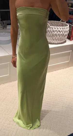 Sage Green Satin Strapless Open Back Maxi Dress XS thumbnail 1