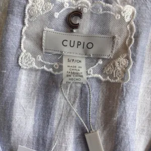 Cupio Babydoll Dress Linen Blend Blue White Stripe Medium Coastal Cottagecore thumbnail 8