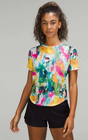 Lululemon High-Neck Running and Training T-Shirt in No Limits White Multi Medium thumbnail 1