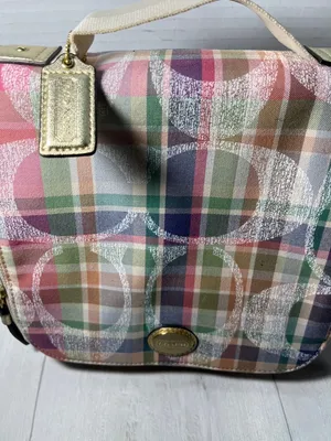 Rare COACH Multicolor Plaid Patent Cosmetic Pouch thumbnail 4