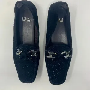 Stuart Weitzman‎ Black Suede Perforated Loafers thumbnail 2