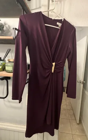 Calvin Klein Plum Twist-Front Long Sleeve Dress thumbnail 1