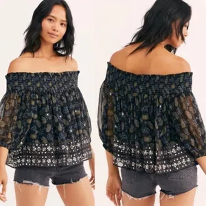Free People Age Of Aquarius Paisley Sequin Top thumbnail 2