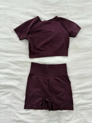 SHEIN Plum Short Sleeve Cropped Active Top thumbnail 5