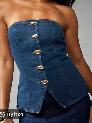 MISSGUIDED NWT Strapless Button Front Bandeau Denim Top Small thumbnail 1