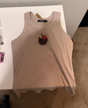 Ribbed Tank Top with Beaded Coconut Graphic thumbnail 1