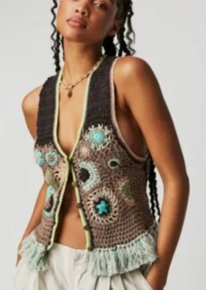 Free People Desert Rose Crochet Vest Size M thumbnail 1