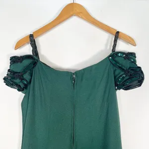 Vintage 90s Niki Originals Emerald Green Beaded Sequin Gown Dress Womens 8 thumbnail 9