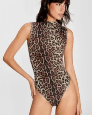 Milumia Women's Cheetah Print Top Mock Neck Ruched Leopard Bodysuit thumbnail 1