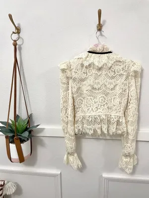 NWT Miss Rosier Ivory Lace Long Sleeve Top S Victorian Romantic Ruffles Coquette thumbnail 5
