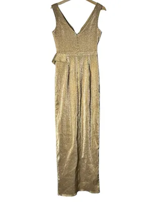Black Halo Metallic Gold V-Neck Maxi Gown thumbnail 3