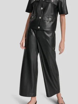 NWT DKNY Jeans Short Sleeve Faux Leather Jacket Small, BLACK/ SHINY SILVER thumbnail 8
