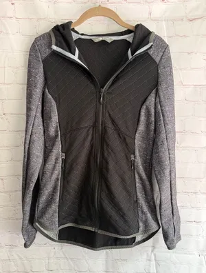The North Face Women's Quilted Hooded Zip Up Sweatshirt - Black Grey Size Small thumbnail 1