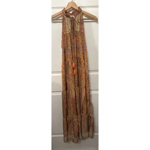 NWOT Rhea Made in India Silk Blend Paisley Halter Maxi Dress Boho Festival, S thumbnail 5