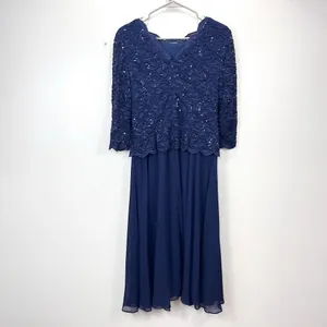 Alex Evenings Navy Blue Sequin Lace Chiffon Midi Special Occasion Dress Size‎ 6 thumbnail 6