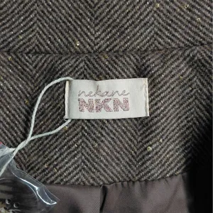 NKN Nekane Womens Wool Blend Coat Sz Small Brown Herringbone Faux Fur Old Money thumbnail 6
