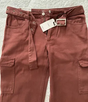 Belted Denim Cargo Jeans Brown thumbnail 6