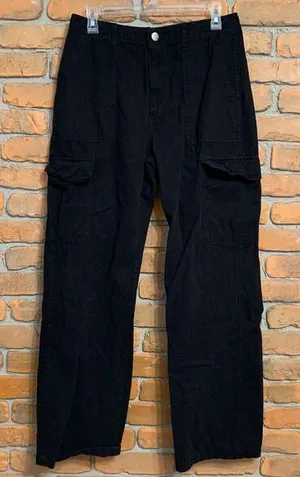 Zara Womens‎ 8 Black Wide Leg Cargo Pants Utility Pocket Workwear Y2K thumbnail 1