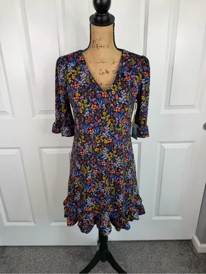 CeCe Floral V-Neck Ruffle Hem Mini Dress Size S NWT $89 thumbnail 2