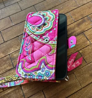 Vera Bradley Pink Paisley Quilted Smartphone Wristlet Wallet Floral‎ Acc EUC thumbnail 1