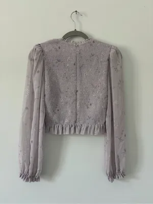 Wilfred Aritzia Lilac Floral Tempest Long Sleeve Smocked Ruffle Boho Blouse S thumbnail 5