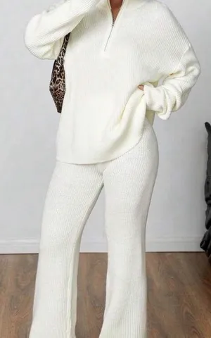 white knitted sweater pajama set thumbnail 1