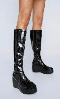 Nasty Gal Black Patent Leather Platform Knee High Boots thumbnail 4