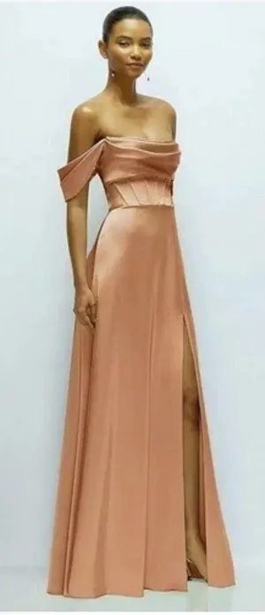 After Six Copper Penny Satin Convertable Gown Size 4 $269 6898 NEW thumbnail 1