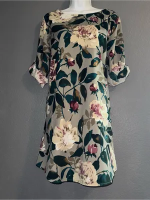 Women’s Floral Boutique Shift Short Sleeve Beige Brown Dress size Large thumbnail 4
