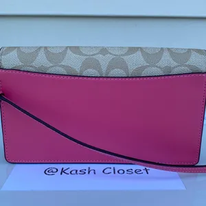 Coach Anna Foldover Clutch Crossbody -Khaki /Pink thumbnail 4
