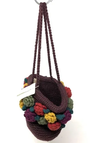 ANTHROPOLOGIE brown crochet wool bag with crochet flowers, NWT thumbnail 6