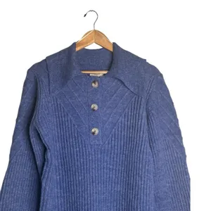 Umgee Cable Knit Sweater Dress Cobalt Blue Medium Stretch Pointed Collar NWT thumbnail 2