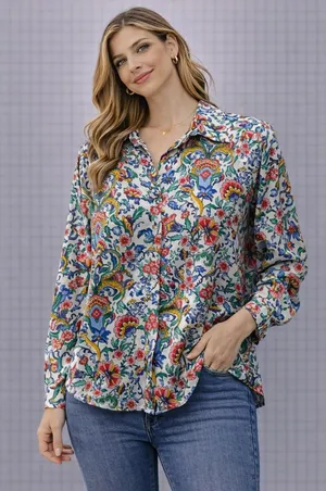 ZARA Floral Print Button Down‎ Shirt Long Sleeve Women Size Medium thumbnail 1