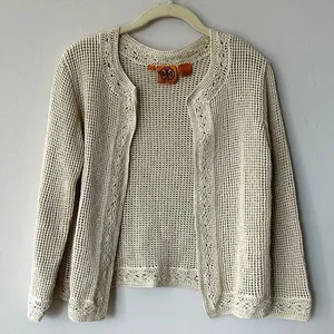 Tory Burch Tan Crochet Open Cardigan Sweater Size XS thumbnail 1
