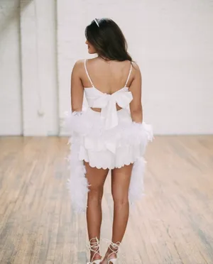 White scalloped these three boutique romper dress with bow thumbnail 3