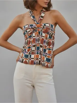 SÉZANE Tallulah Linen-Blend Halter Blouse, Ditsies 70s, FR34/US2 thumbnail 2