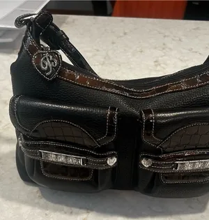 Vintage Brighton Black & Brown Leather Shoulder Bag Embossed Y2K thumbnail 1