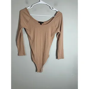 Banana Republic Womens Ribbed Long‎ Sleeve Scoop Neck Bodysuit Tan Beige Small thumbnail 2