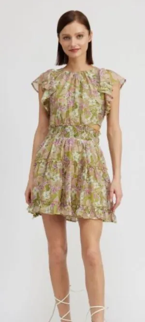 En Saison Green And Pink Floral Dress thumbnail 1