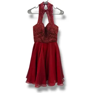 Sherri Hill‎ Red Halter Fit & Flare Cocktail Dress Women's Size 2 Beaded Formal thumbnail 3
