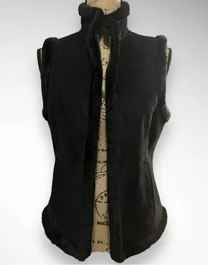 CHAPS Women's Black‎ Faux Suede Faux Fur Vest Small | EUC thumbnail 1