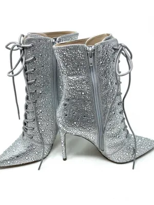 Steve Madden Valency Rhinestone Silver Lace Up Bootie thumbnail 2
