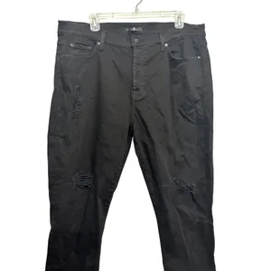 7 For All Mankind Boyfriend Jeans Slim Fit Button Zip Fly Black Women's 33 NWOT thumbnail 2