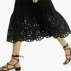 J. CREW Tiered Cotton Black Boho Eyelet Hem Summer Boho Long Dress S thumbnail 3
