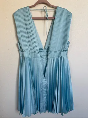 Abercrombie & Fitch Blue Pleated Satin Halter Mini Dress Y2K Cottagecore thumbnail 8