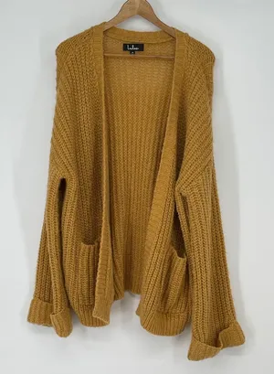 Lulus Oversized Slouchy‎ Knit Cardigan Sweater Mustard Yellow Pockets M Boxy thumbnail 1