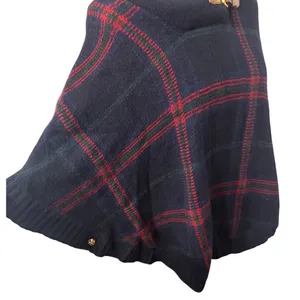 Lauren Ralph Lauren Petite Plaid Wool Blend Poncho Toggle Neck Navy Red XS/S thumbnail 4