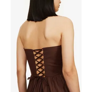Reformation Buckley Strapless Midi Dress Brown Stretch Organic Cotton Size 2 New thumbnail 13